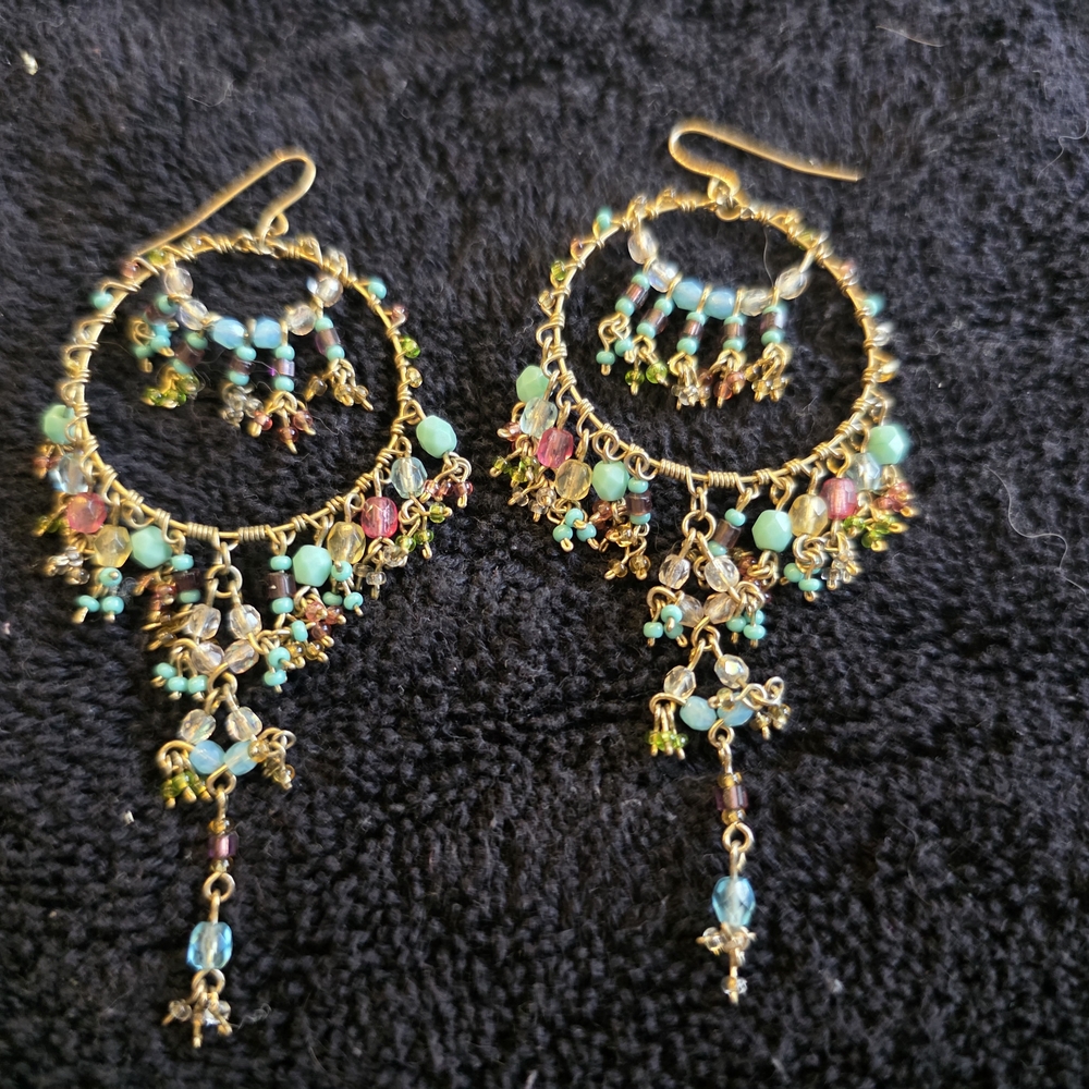 Elegant Multicolor Beaded Hoop Earrings